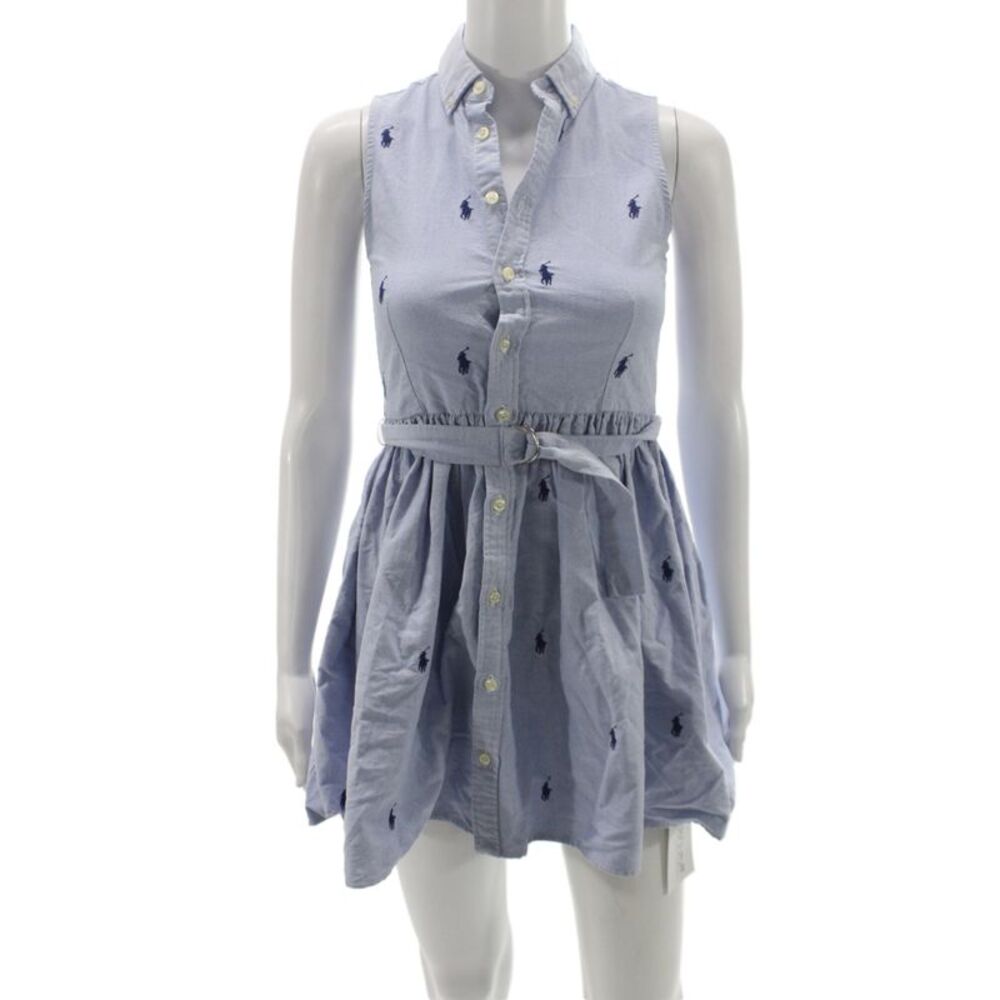 Polo Ralph Lauren Childrens Girls Button Down Belted A Line Dress Blue Size 12